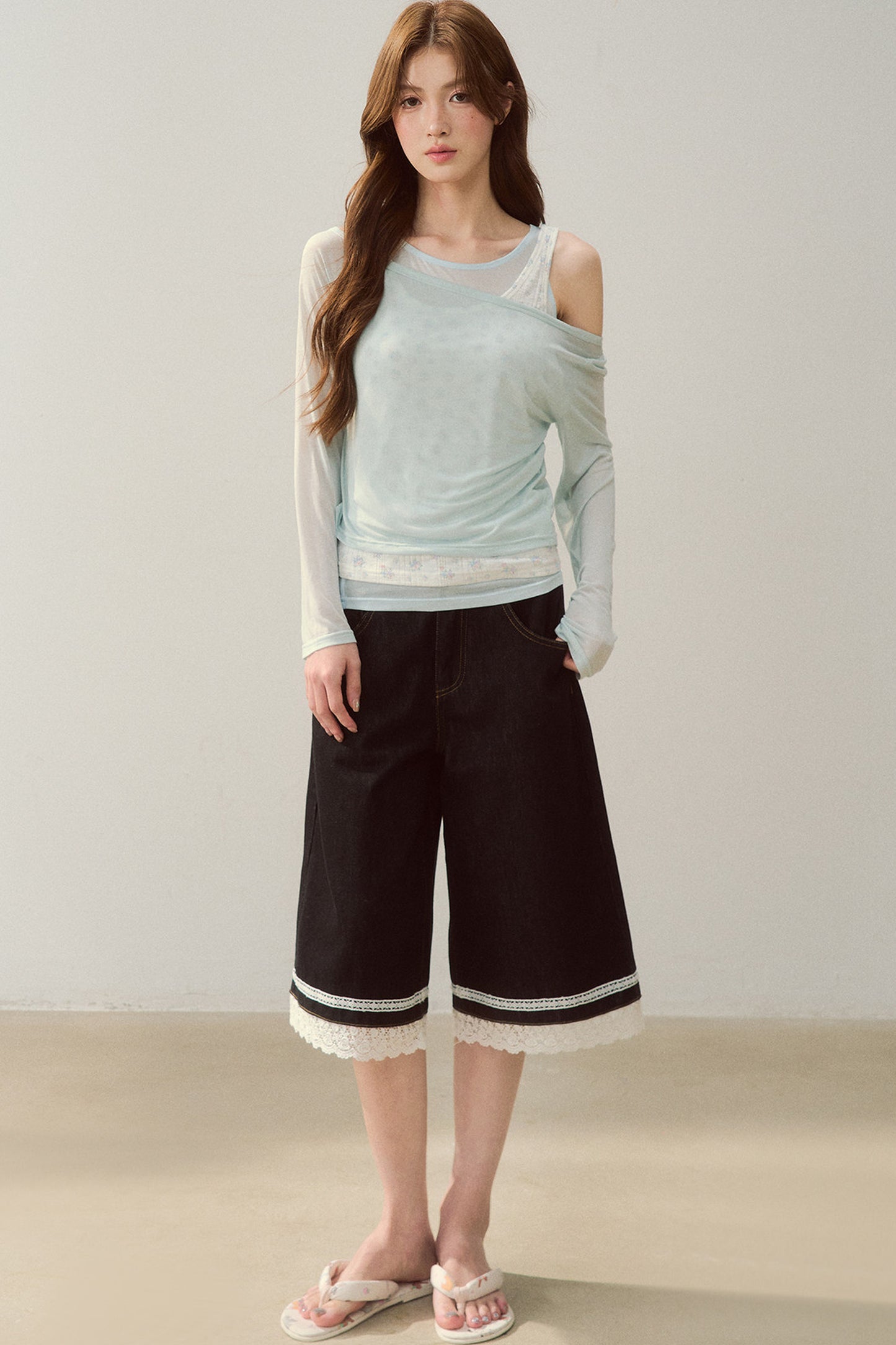 Cooling Layered-Look Long-Sleeve Blouse Set