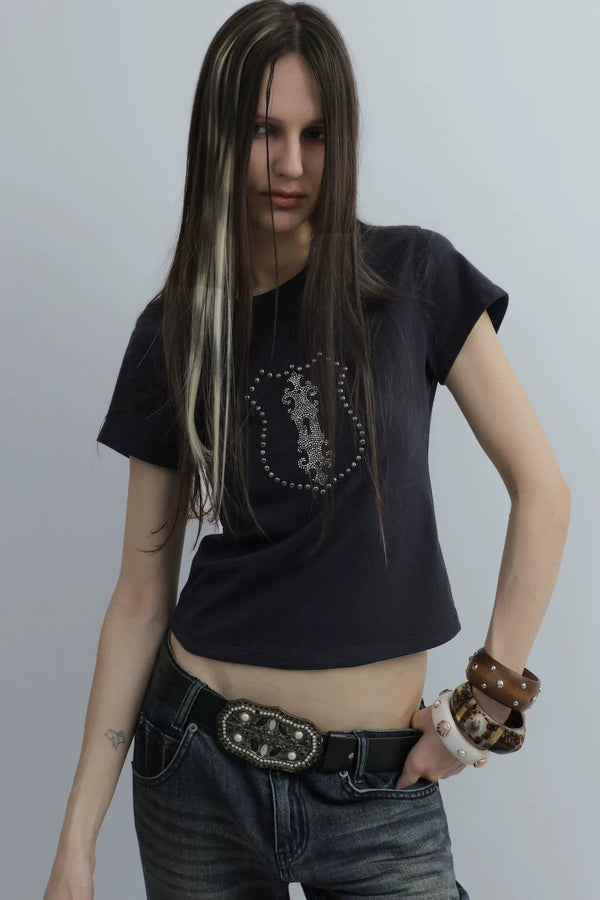 Y2K Rhinestone Cropped T-Shirt