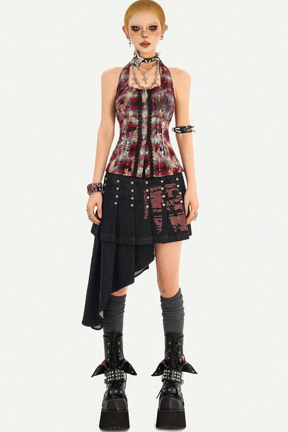 Studded Halter Plaid Camisole