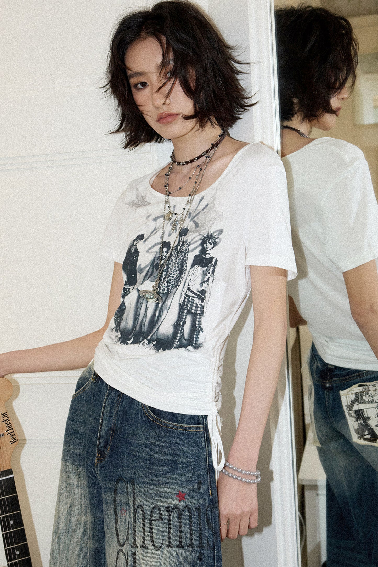Portrait Print Drawstring Top