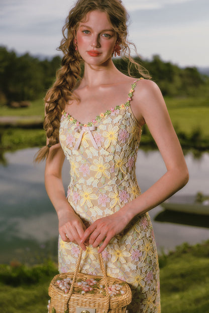 Rainbow Floral Corset Strap Long Dress Set-Up