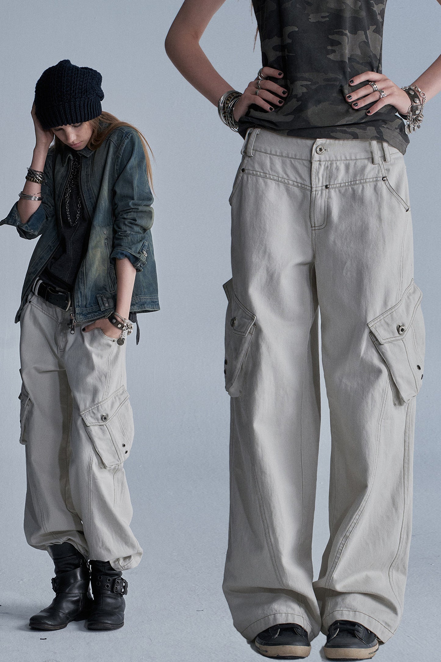 Tencel Cotton Color-Blocked Cargo Pants