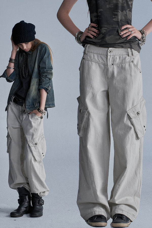 Tencel Cotton Color-Blocked Cargo Pants