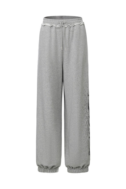 Distressed Print Sweatshirt and Pants Set-Up