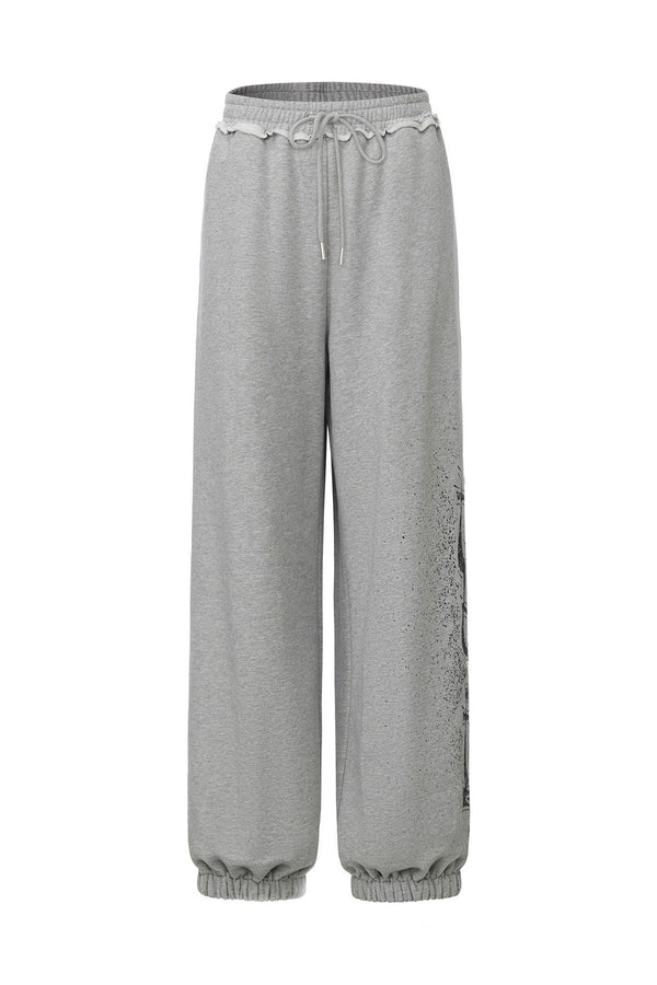 Distressed Print Sweatshirt and Pants Set-Up