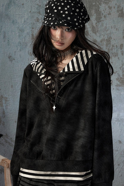 Felpa con cappuccio leggera tie-dye con mezza zip