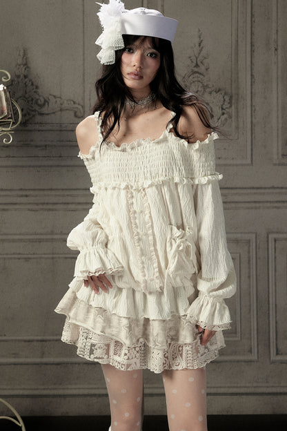 Beige Lace Off-Shoulder Dress