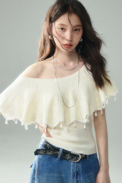 Off-Shoulder Ruffled Knit Top