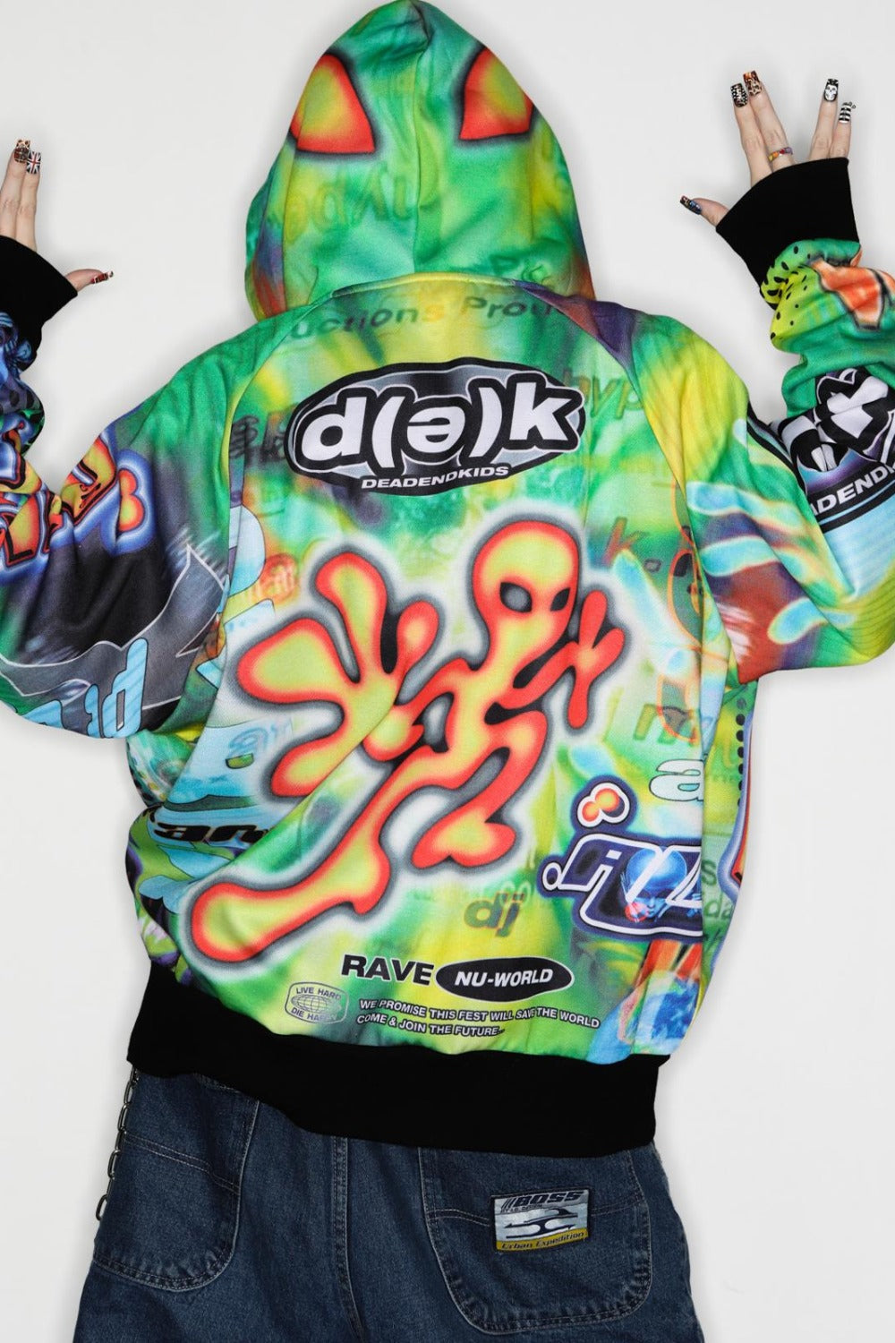 Y2K Alien Rave Print Hooded Jacket