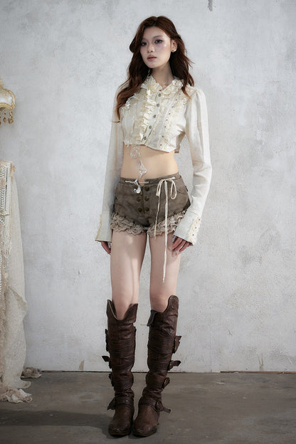 Asymmetric Polka Dot Striped Lace Shirt