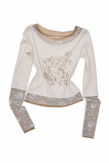 Lace Patchwork Long-Sleeve T-Shirt