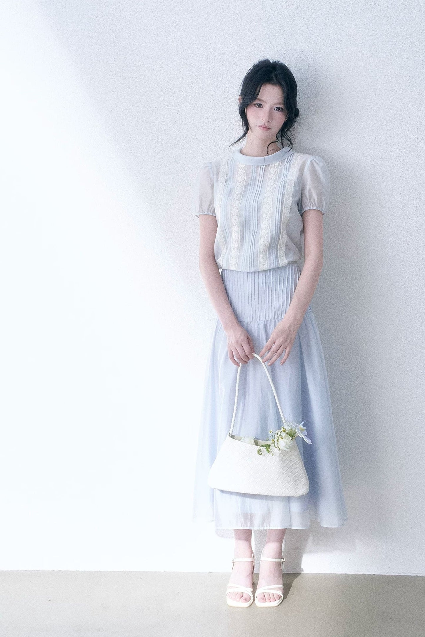 Lace Spliced Tencel Top and Skirt Set