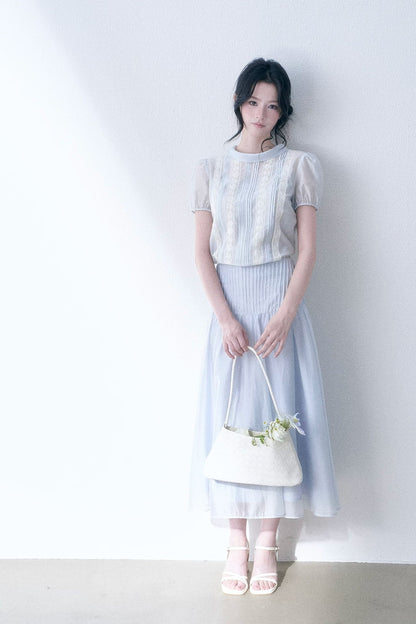Lace Spliced Tencel Top and Skirt Set