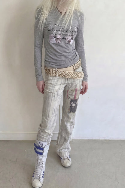 White Low-Waisted Micro-Flared Jeans