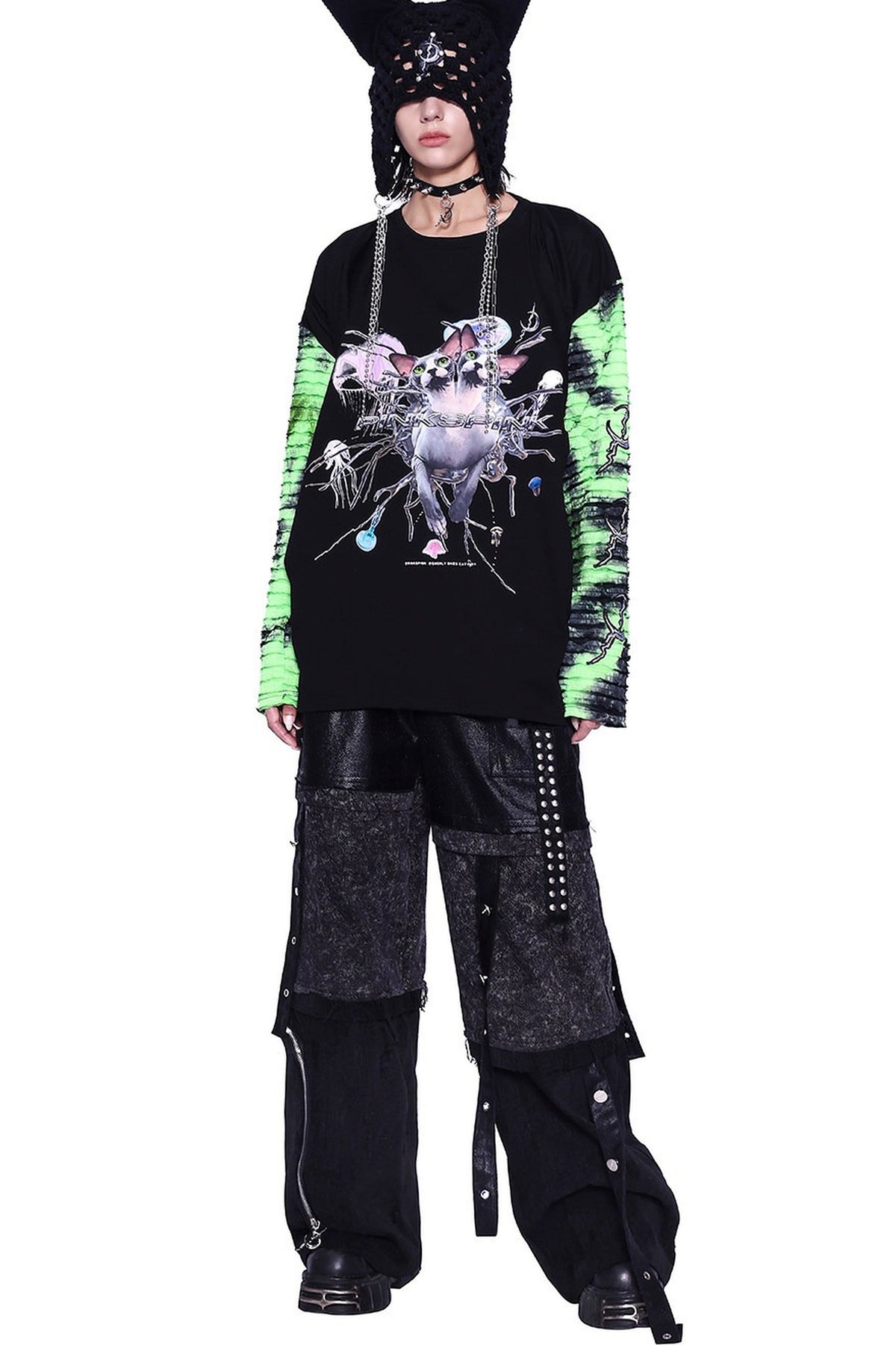 Cat Print Long-Sleeve T-Shirt
