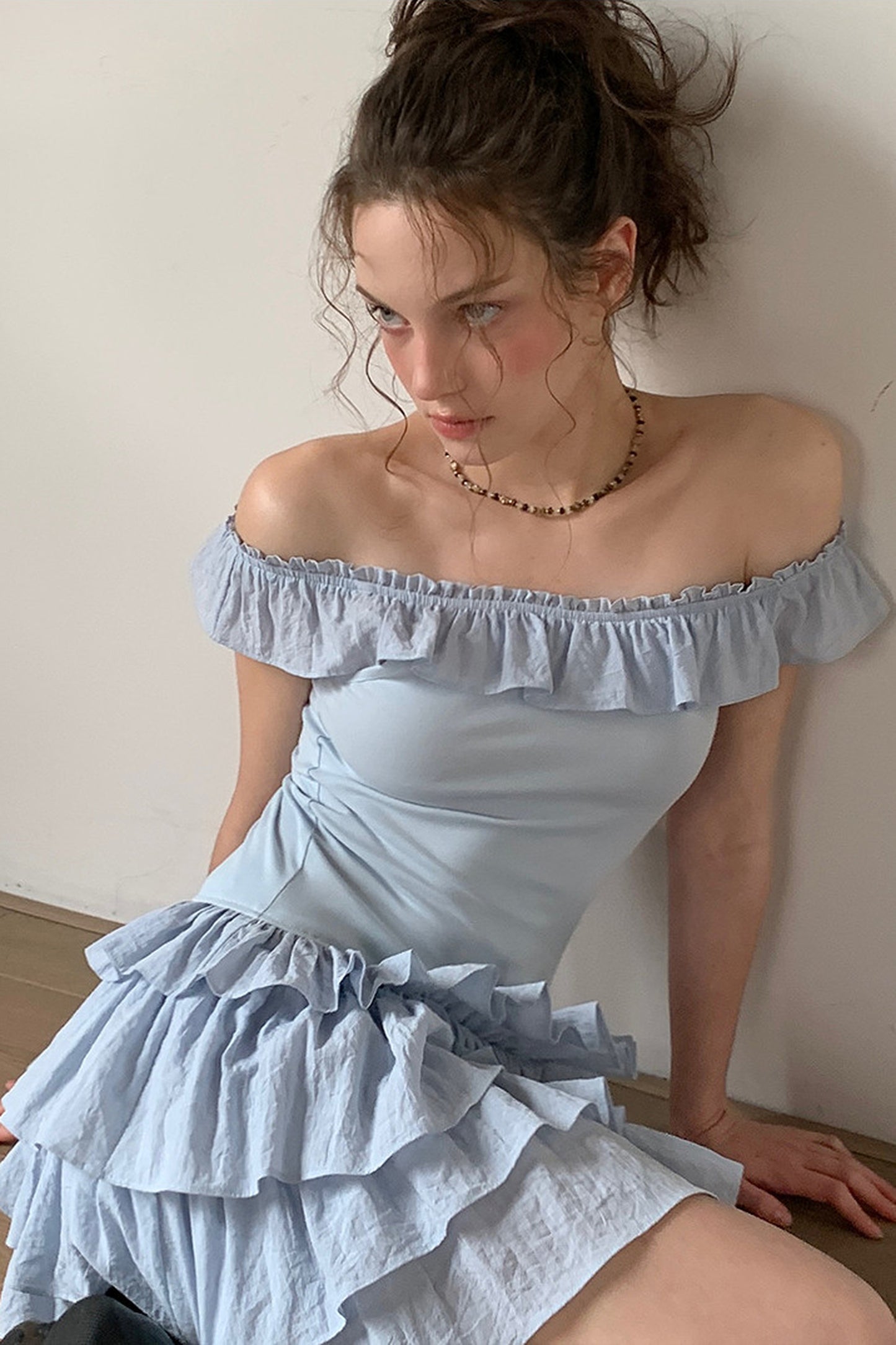 Mist Blue Ruffle Dress and Leggings Set