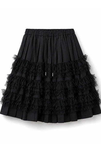 Jupe plissée en tulle superposé noir