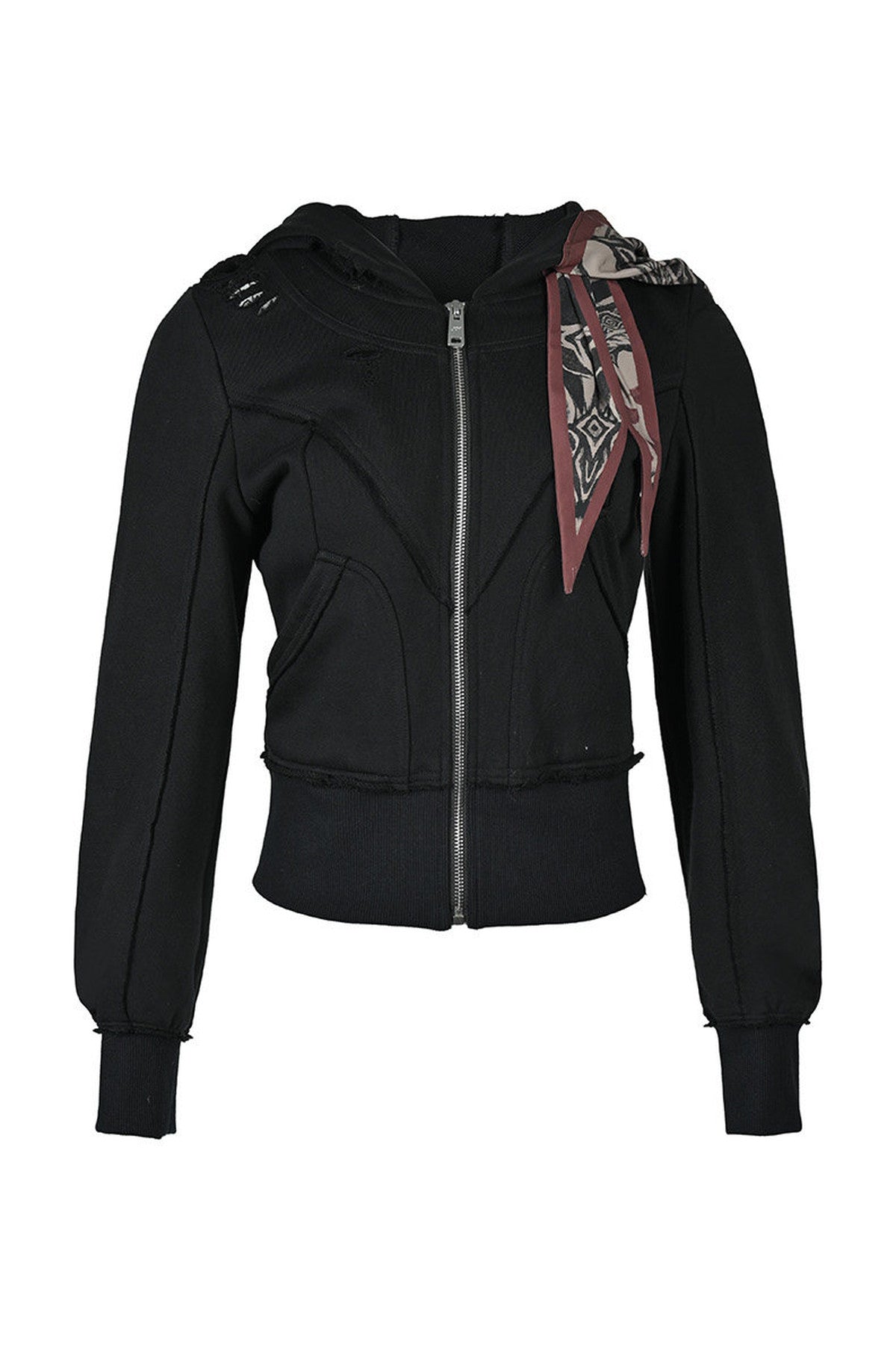 Lagenlook-Schal-Patchwork-Kapuzenjacke im Used-Look aus Sweatshirtstoff