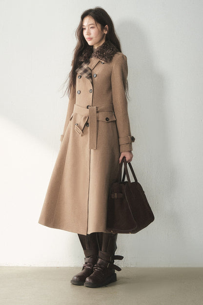 Brown Double-Breasted Wool Coat