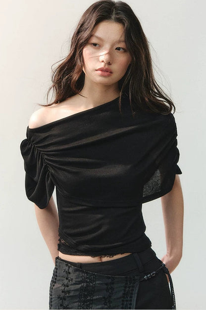 Ink Pleated Lace T-Shirt