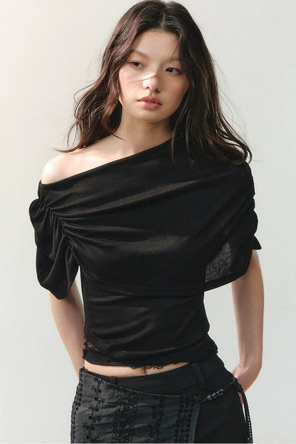 Ink Pleated Lace T-Shirt