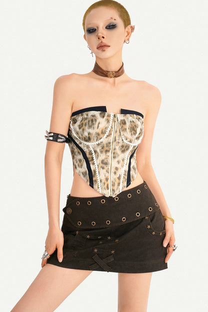 Leopard Print Patchwork Tube Top