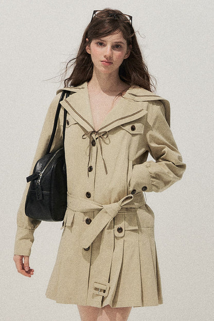 Navy Collar Khaki Trench Coat Dress