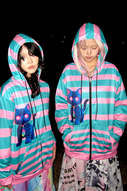 Y2K Loose Fit Demon Cat Zip Hoodie