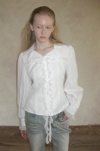 Lace Irregular Hem Long Sleeve Shirt