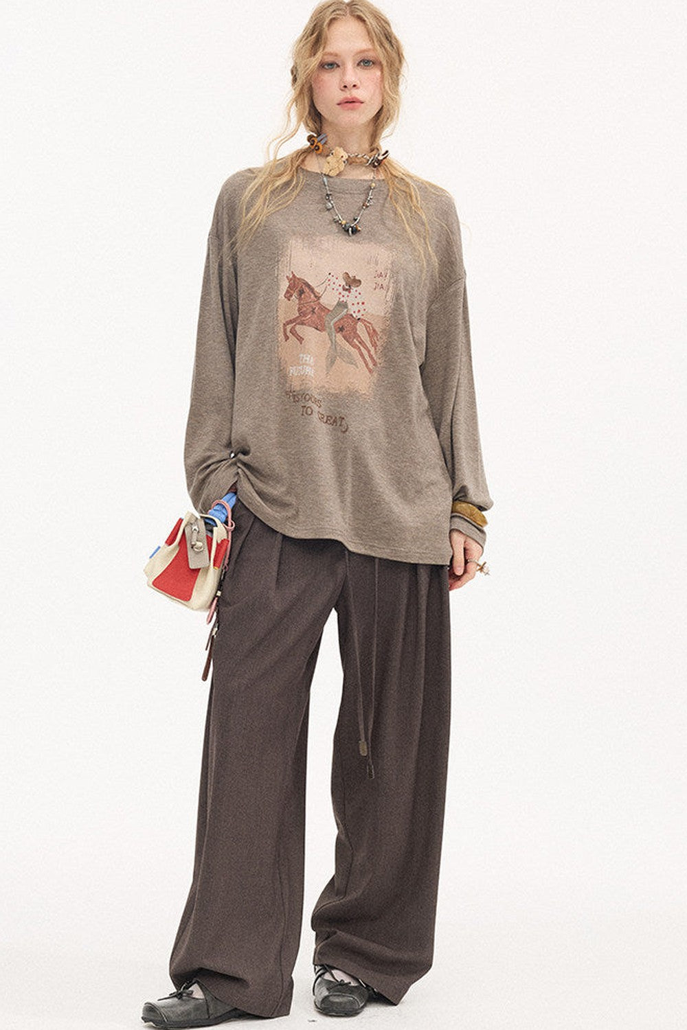 Galloping Horse Print Long Sleeve Tee