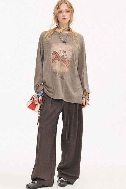 Galloping Horse Print Long Sleeve Tee