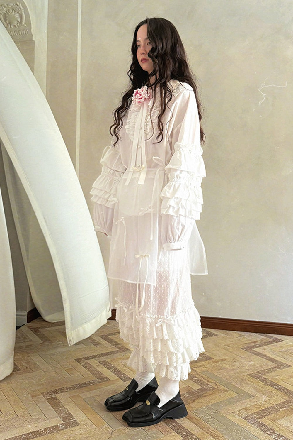 Transparent Doll Print Bowknot Apron Skirt