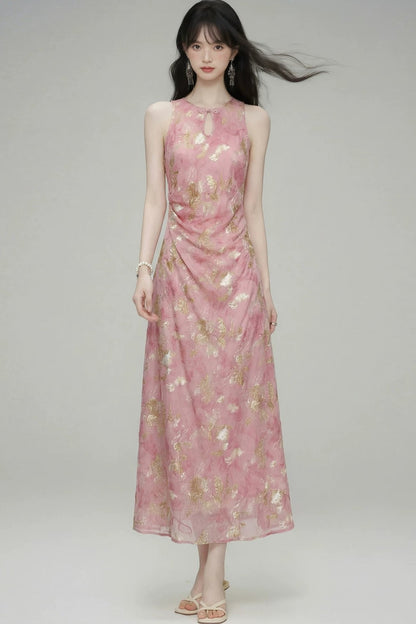 New Chinese Gold Jacquard Dress