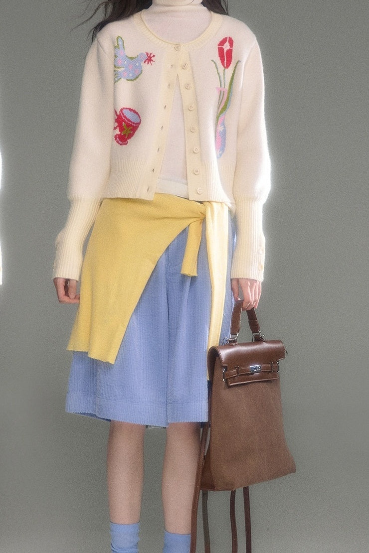 Tulip Bird Jacquard Knit Cardigan