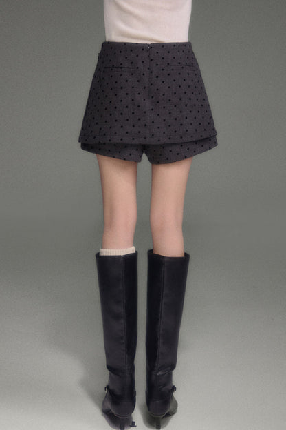 High-Waisted A-Line Polka Dot Layered-Look Skirt