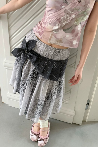 Leopard Floral Tie-Neck Midi Skirt