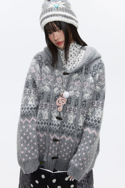 Fair Isle Duffle Button Cardigan