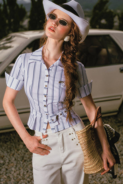 Striped Shirt and White Jeans Set-Up