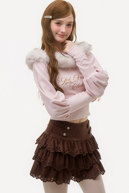 Off-Shoulder Fox Fur Knit Top