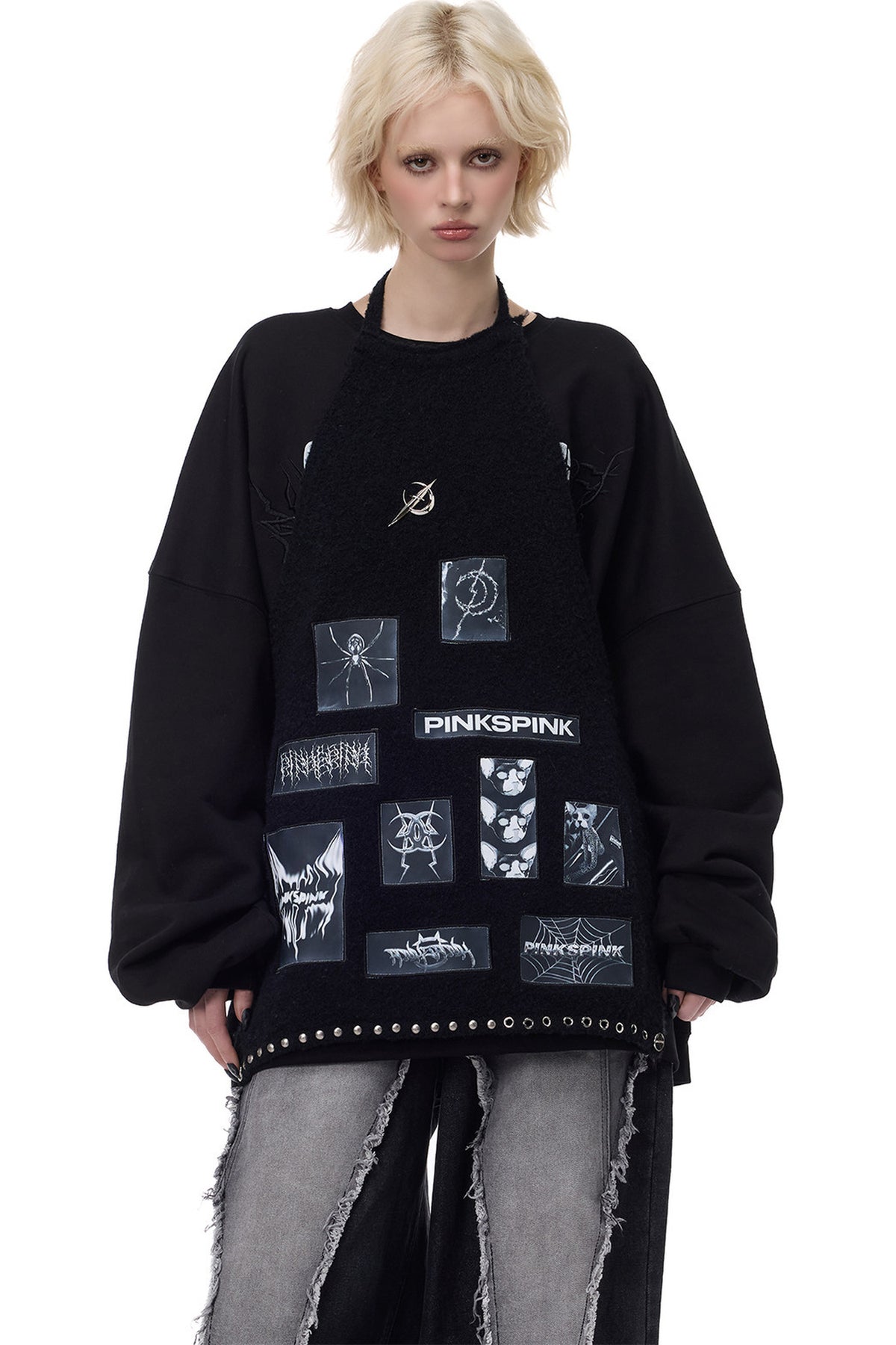 Punk Patchwork Knitted Hooded Sweater Dress