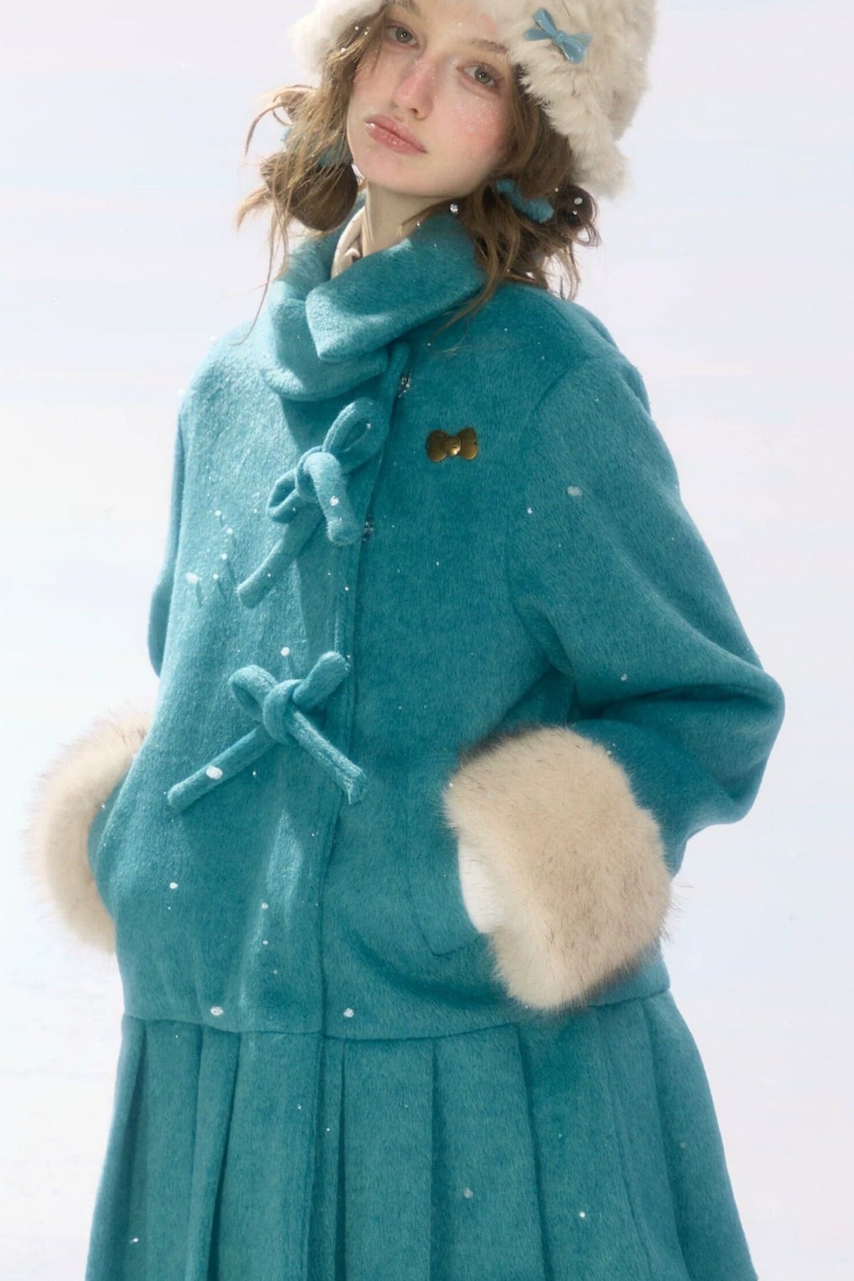 Peacock Green Lapel Pleated Woolen Jacket