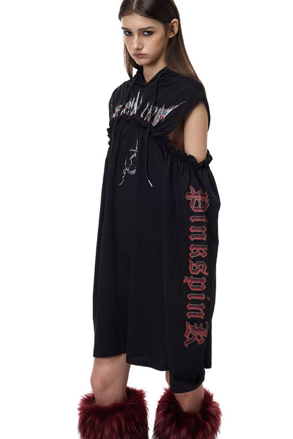 Off-Shoulder Printed Hooded Dress