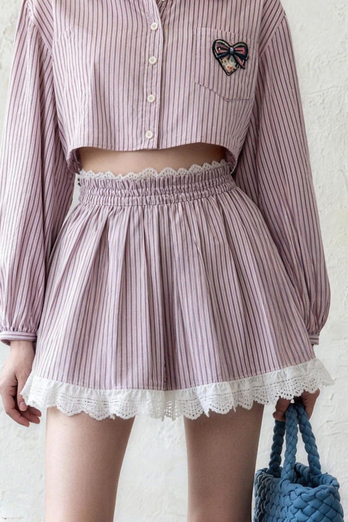 Striped Shirt and Lace Skirt Set