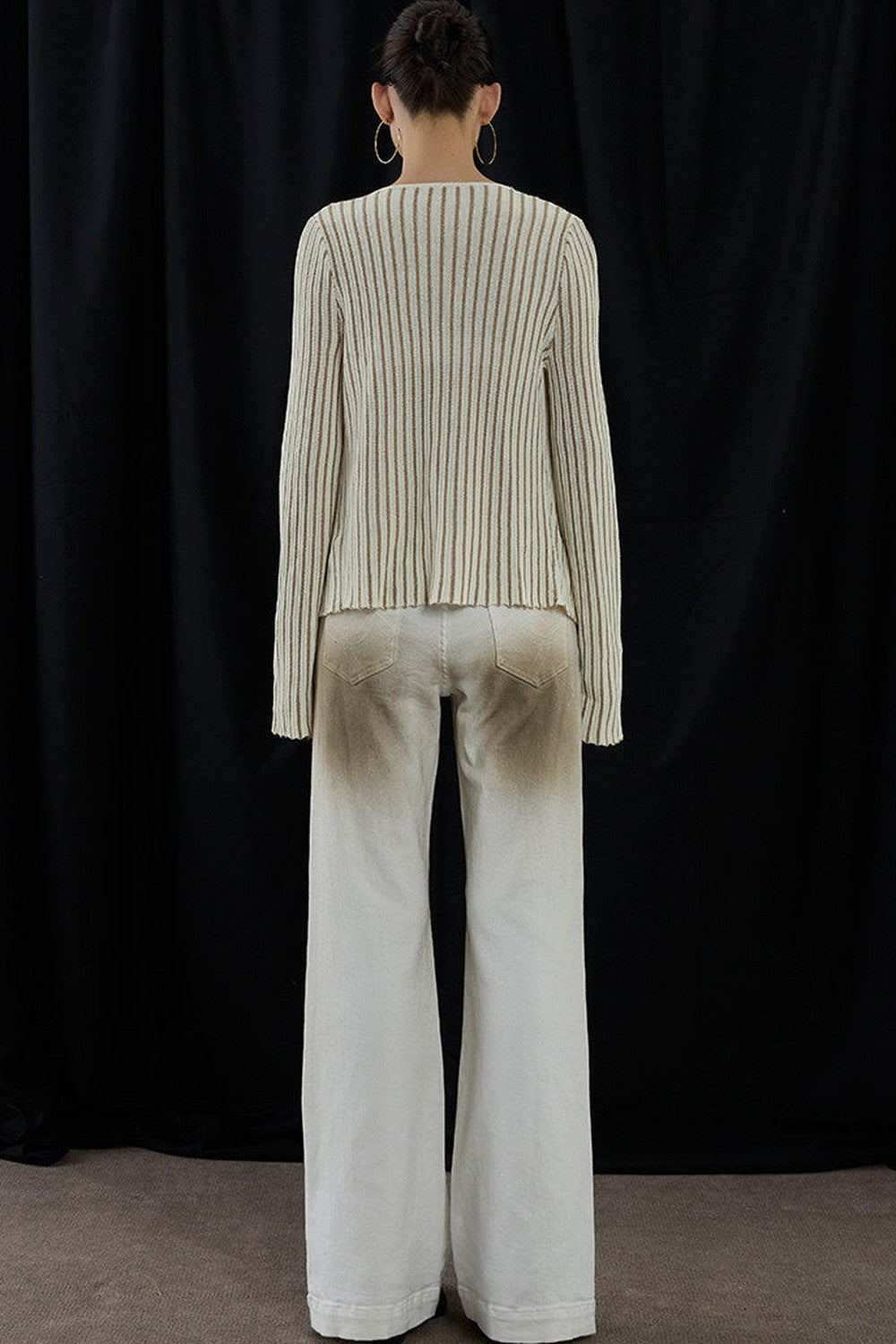 Apricot Striped V-Neck Tie Cardigan