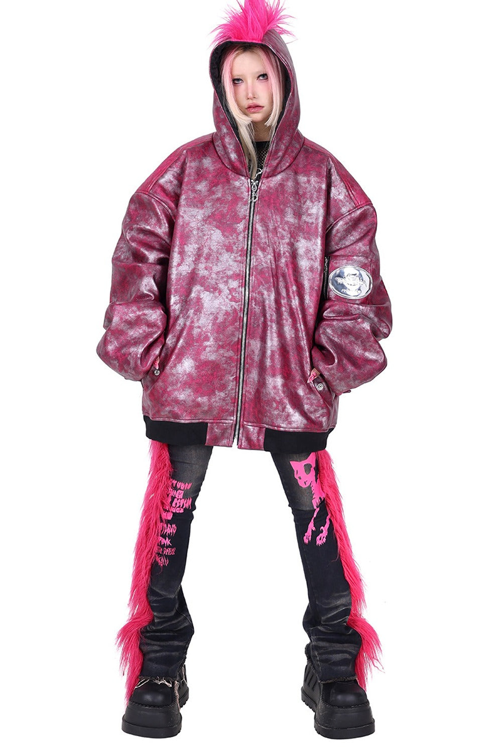 Oversized Acid Wash Bomber Jacket