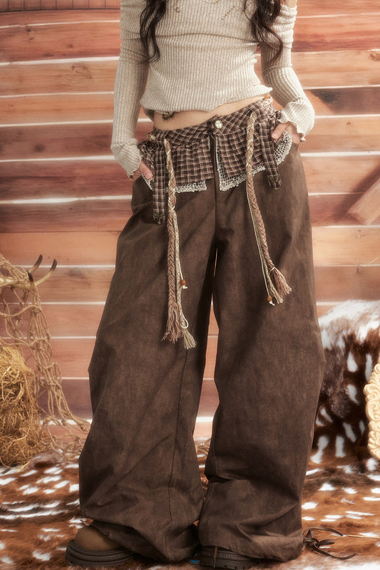 Plaid Tie-Waist Wide Leg Pants