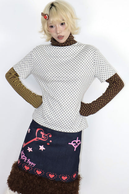 Polka Dot Striped Layered-Look T-Shirt