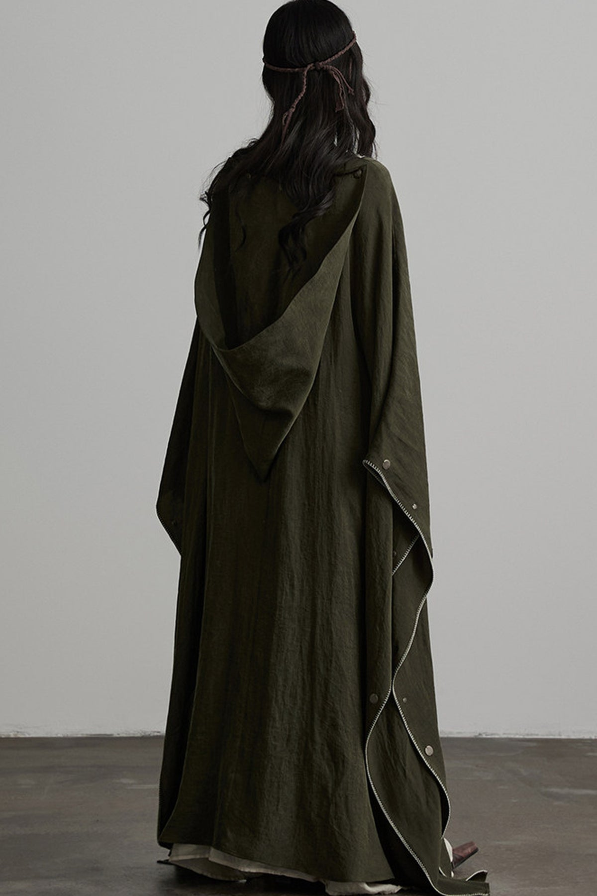 Dark Forest Green Embroidered Detachable Hood Cape