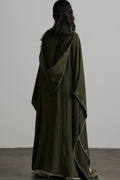 Dark Forest Green Embroidered Detachable Hood Cape