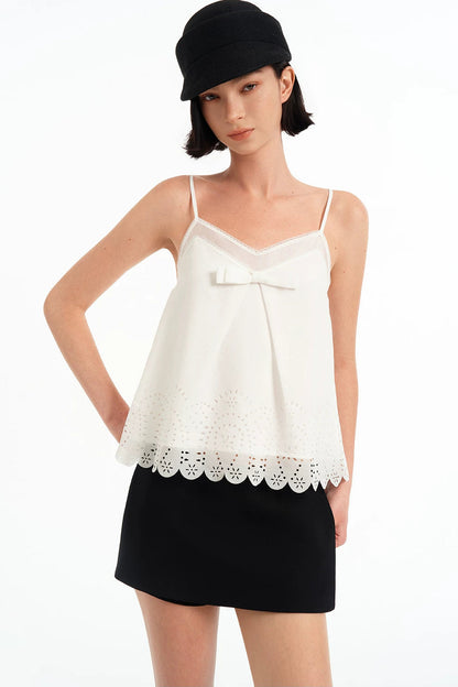 Hollow-Out V-Neck Bowknot Lace Camisole